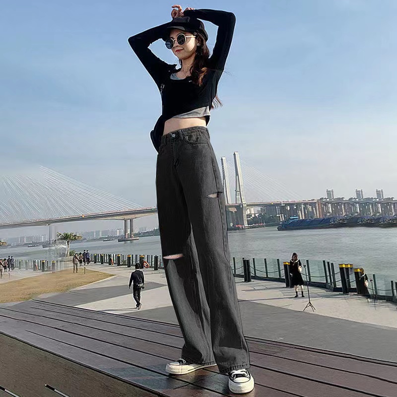 ภาพสินค้ามีไซส์ S-2XL กางเกงยีนส์ เอวสูง ขาบานแบบขาดๆ สไตล์เกาหลี กางเกงยีนส์ขายาว สวยๆเก๋ๆ 522 จากร้าน yuan168138 บน Shopee ภาพที่ 6