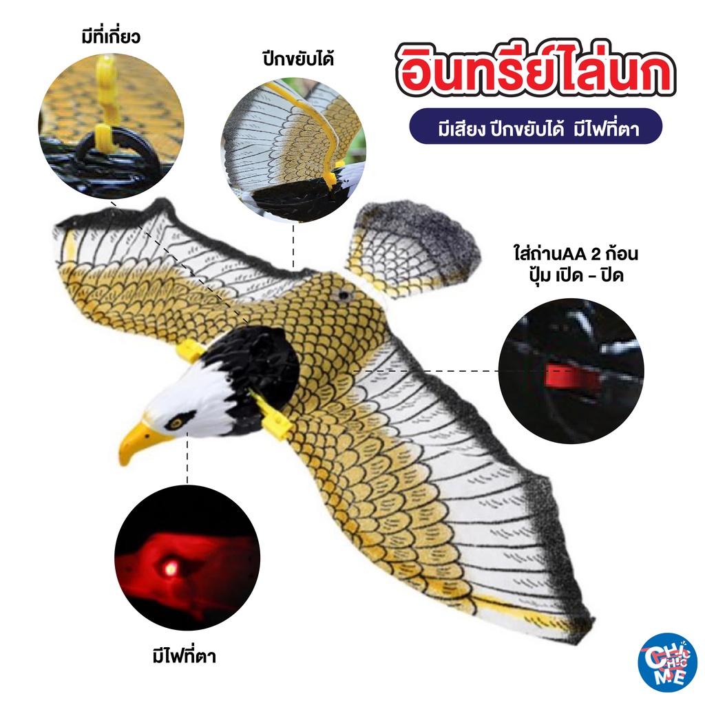 เหยี่ยวไล่นก-อินทรีย์ไล่นก-ใส่ถ่านaa-2-ก้อน-มีเสียง-ปีกขยับได้-มีไฟที่ตา