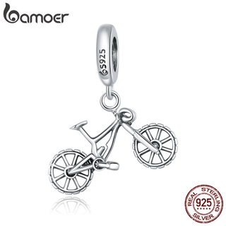 bamoer Authentic 925 Sterling Silver Charm for Women Bracelet or Bangle Mountain Bike Dazzling Beads DIY Jewelry make BSC384