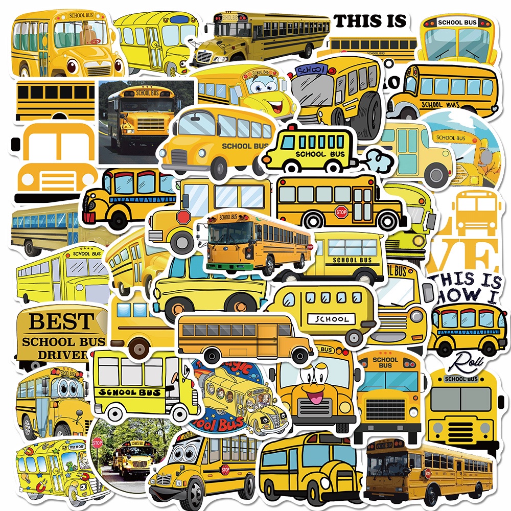 in-stock-50pcs-school-bus-cartoon-stickers-personality-fun-hand-account-stickers-box-computer-waterproof-stickers