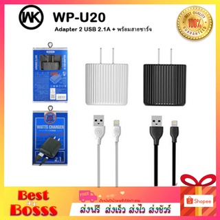 REMAX / WK Design WP-U20 ของแท้ 100%  Adapter 2USB2.1A ชุดสายชาร์จพร้อมอะแดปเตอร์ USB สำหรับ iPhone/Micro bestbosss