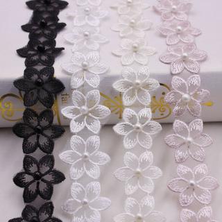 สินค้า New Hot 1 meter Ethnic style beaded lace Flower Applique Pearl Core Lace Trim