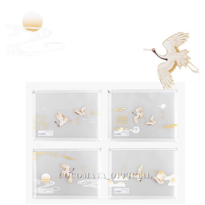 พร้อมส่ง-ซิปแฟ้มซองกระดุมใส่งานและเอกสาร-ลายนกกระเรียน-crane-zip-folder