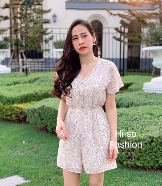 ภาพสินค้าMini Floral jumpsuit (227) จั๊มสูทคอวีแขนสั้น ผ้าชีฟองทรายพิมพ์ลาย จากร้าน beautykloset บน Shopee ภาพที่ 5