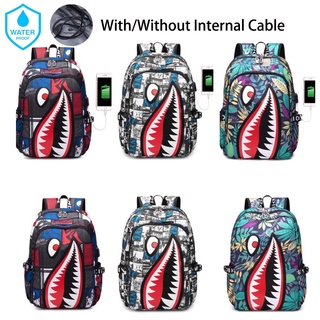 【Ready Stock】High Quality Bape Shark Backpack Schoolbag Waterproof Charging Port For Teen Large Capacity Kids Children School Season Gift