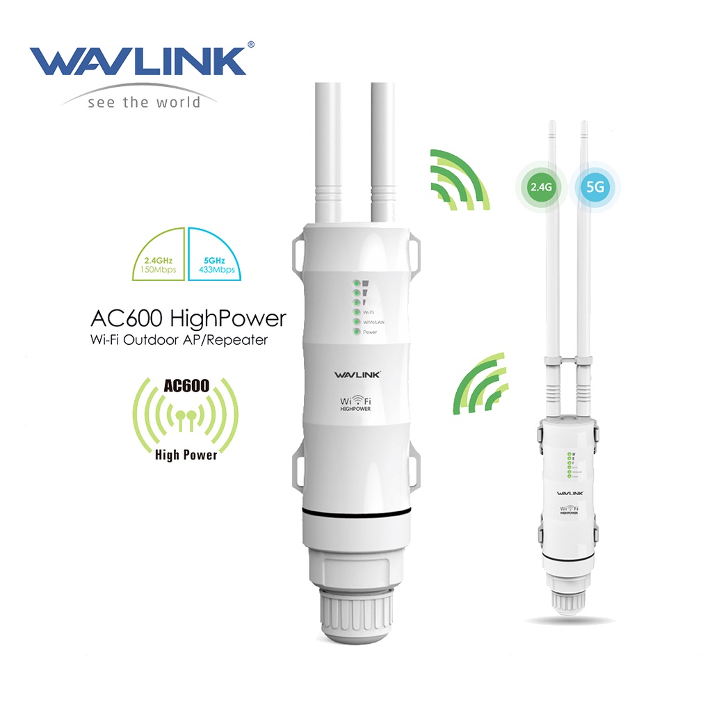 รูปภาพสินค้าแรกของWavlink AC600 1000mW High Power Outdoor Omni-directional Access Point/CPE/Repeater/WISP 2.4GHz+ 5GHz, Passive PoE Model