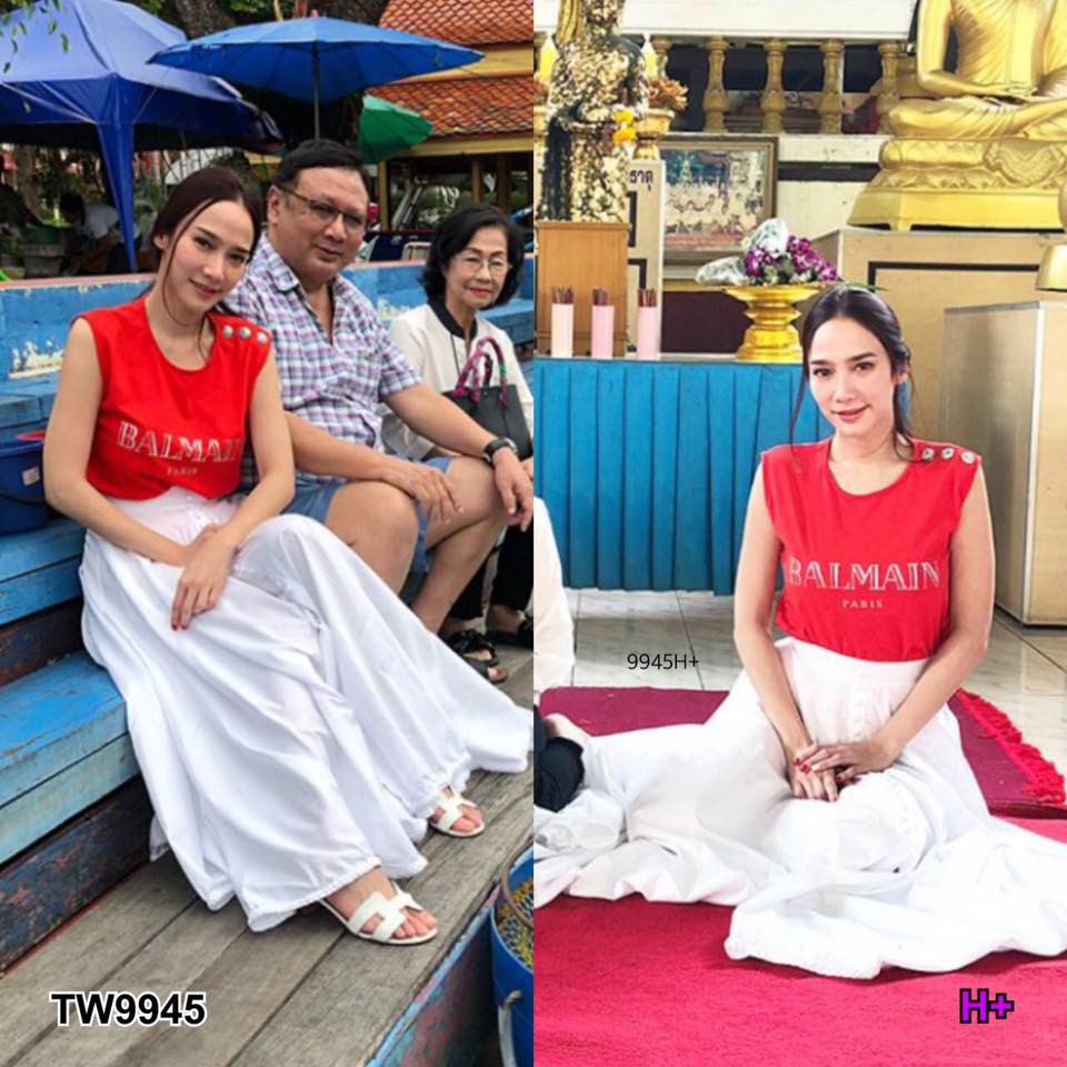 เสื้อแขนกุดสกรีนลายตัวกนังสือ-กระโปรงยาว-tw9945