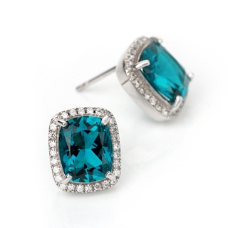 AR-Kang Collection***ต่างหูNano Bluish Green + Cz (เงินแท้92.5%)