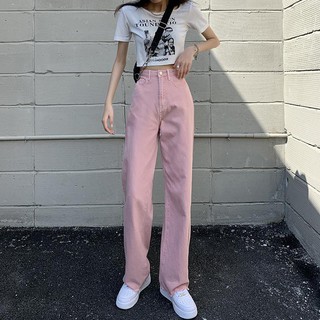XS-2XL ขนาดใหญ่ตรงเอวสูงสีขาว/ชมพูกางเกงยีนส์ผู้หญิงฤดูร้อนบางหลวมและห้อยขนาดเล็กเรียบง่ายสีบริสุทธิ์