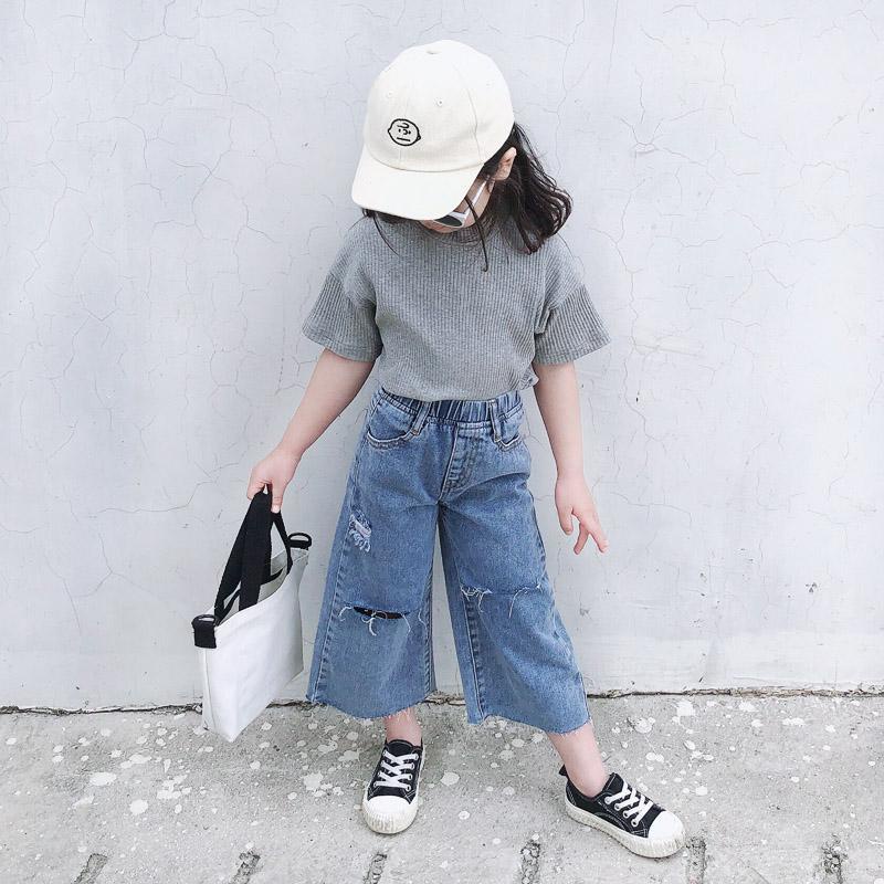 girls-summer-suits-new-western-style-internet-celebrity-childrens-clothing-trendy-spring-wide-leg-pants-casual-jeans-two-piece-set