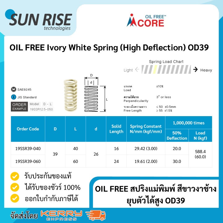 OIL FREE สปริงแม่พิมพ์ สปริงขด สปริงดันกลับ ยุบตัวได้สูง OD39 Ivory ...