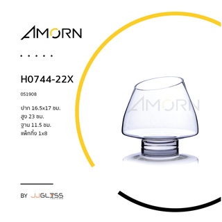 ( AMORN )  H0744-22X -  โหลแก้ว ทรงดอกบัวปากตัดเชียง แฮนด์เมด เนื้อใส