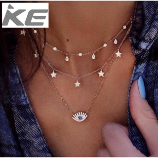 Vintage jewelry Water drop five-pointed star diamond eyelashes blue diamond multi-necklace nec