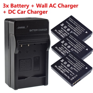 3X Battery + AC Charger + Car Plug for Panasonic DMW-BCF10E &amp; Lumix DMC-FS4