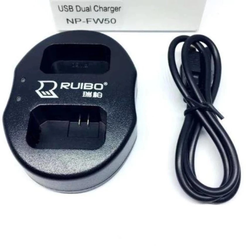 dual-charger-sony-np-fw50-แท่นชาร์จแบตกล้องแบบคู่-ชาร์จทีละ2ก้อน-usb-dual-battery-charger-for-for-sony-np-fw50