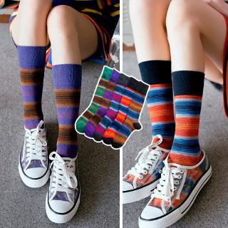 New Striped Calf socks Women Cotton Autumn Colorful College Style Warm Knee Socks