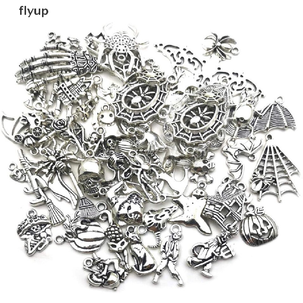 flyup-จี้รูปค้างคาว-โครงกระดูก-สีเงิน-สําหรับทําเครื่องประดับ-diy-50-ชิ้น