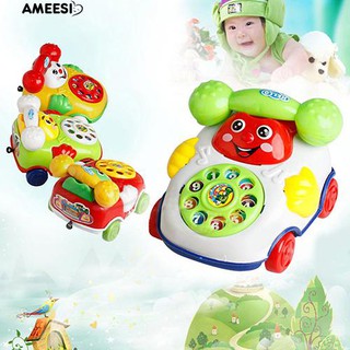 Ameesi เด็กทารกน่ารักการศึกษาพัฒนาการการ์ตูนยิ้มใบหน้ารถโทรศัพท์ของเล่น