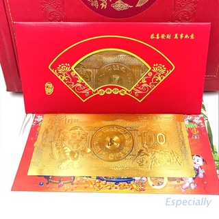 ESP 2022 Chinese Zodiac Cartoon Tiger Metal Foil Note Souvenir Coin Collection with Red Money Envelope Bag New Year Blessing Lucky Festival Gift