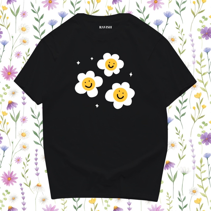 เสื้อยืดอินเทรนด์ผู้ชายอินเทรนด์ผู้หญิงเสื้อยืด-สกรีน-ลาย-smiley-daisy-พร้อมส่ง-s-3xl