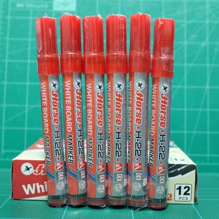 ปากกาไวท์บอร์ดตราม้า Horse Whiteboard Marker H-22 หมึกสีแดง (1ชุด/6ด้าม) ขนาดหัวปากกา 2 มม. (Non-Permanent)