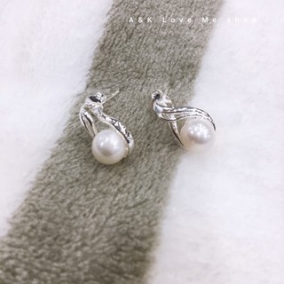 ต่างหูไข่มุกขอบทรงหยดน้ำ แบบปักก้าน (Freshwater Pearl)