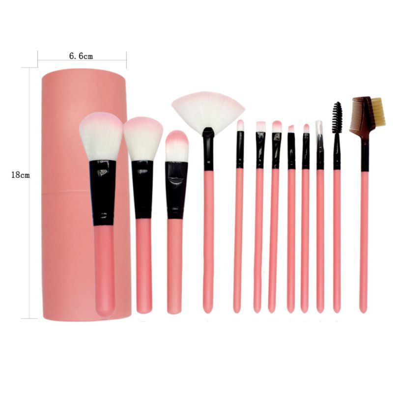 ชุดแปรงแต่งหน้า-brush-set-พร้อมกระบอกแปรง-set-12-ชิ้น-pink