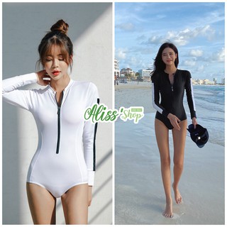 Aliss’Shop ชุดว่ายน้ำแนวเกาหลีวันพีชแขนยาว พร้อมส่ง