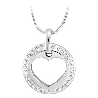 555jewelry จี้วงกลม ด้านในฉลุลายหัวใจ ประดับด้วย CZ รุ่น MNP-012T-A - White/Steel[P9]