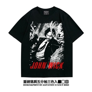 เสื้อยืดโอเวอร์ไซส์✜john wick movie fast chase Keanu Reeves เสื้อยืดแขนสั้นครึ่งตัวขนาดใหญ่หลวมขนาดใหญ่S-3XL