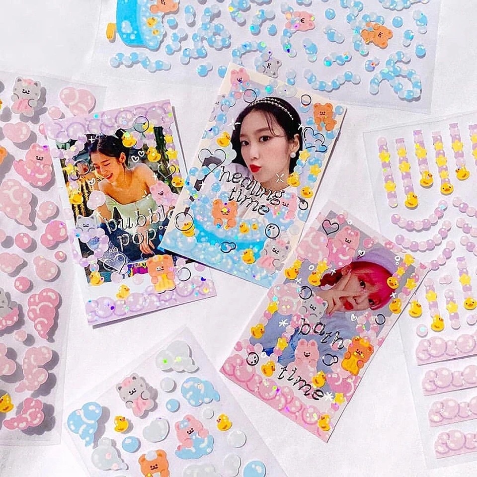 galicici-stickers-ins-สติกเกอร์หมีการ์ตูนน่ารัก-วัสดุ-diy-สติกเกอร์โฮโลแกรม-สติกเกอร์เกาหลี