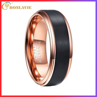 【ฟรีแกะสลัก】BONLAVIE แหวนแต่งงาน ทังสเตนคาร์ไบด์ ของแท้ สีโรสโกลด์ ใส่สบาย ขนาด 7 ถึง 12 สีดํา