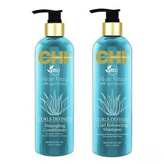 Chi Aloe vera Curl define shampoo+conditioner 340mlแชมพุพร้อมครีมนวดสำหรับกระชับลอนดัดที่แห้งกรอบ
