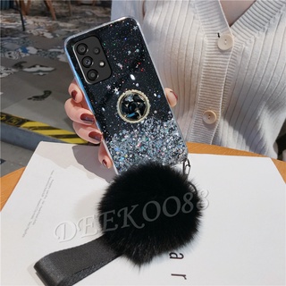 เคส ซัมซุง Samsung Galaxy A53 A33 A52S A52 A32 A22 A12 A02 M52 M32 M12 M02 4G 5G Handphone Casing with Rhinestone Ring Holder + Ball Strap Clear Cover Star Space TPU Soft Phone Case เคสโทรศัพท์ GalaxyA53 GalaxyA33