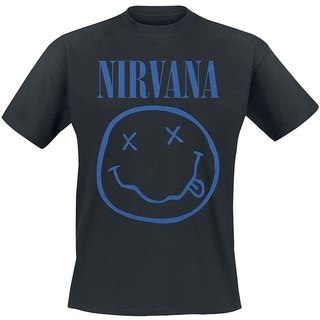 คอลูกเรือเสื้อยืดคอกลมNirvana เสื้อยืด คอกลม ผ้าฝ้าย ลายหน้ายิ้ม สีฟ้า คุณภาพดี เหมาะกับฤดูร้อน สําหรับผู้ชายผ้าฝ้ายแท้