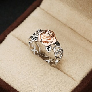 ร้อนชุบ 14k Rose G Old แหวนดอกไม้สไตล์ยุโรปและอเมริกันย้อนยุคชุบ 925 สีเงินแยกแหวนหมั้น de2-1878