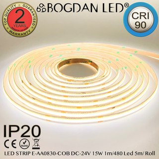 LED STRIP E-AA0830-COB-5000K DC-24V 15W/1M IP20 ยี่ห้อBOGDAN LED แอลอีดีไฟเส้นสำหรับตกแต่ง 2400LED/5M 75W/5M Grade A