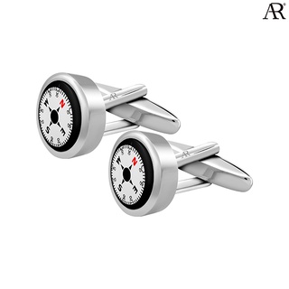 ANGELINO RUFOLO Cufflink(คัฟลิงค์) ดีไซน์ Compass-เข็มทิศ กระดุมข้อมือคัฟลิ้งโรเดียมคุณภาพเยี่ยม สีเงิน