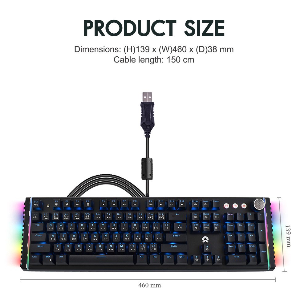 OKER Newๆๆ K-420 มีไฟRGB Gaming Keyboard คีย์บอร์ดมาโคร Blue Switch ...