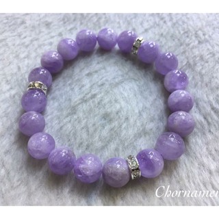 กำไลข้อมือหิน ลาเวนเดอร์ Lavender 10 mm คั่นตัวคั่นเพชรเกรด AAA *หินแท้ ธรรมชาติ*