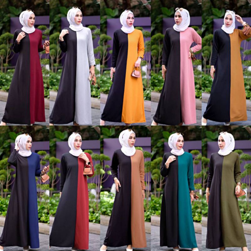 ภาพหน้าปกสินค้าชุดเดรสมุสลิมผ้าวูลเวฟทูโทน