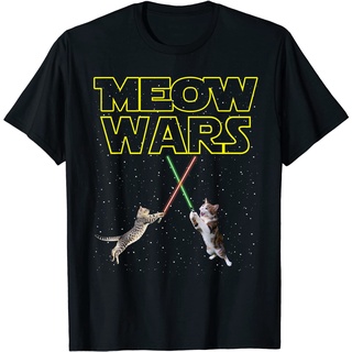 เสื้อผ้าผชเสื้อยืด ผ้าฝ้าย พิมพ์ลายแมว Meow Wars เหมาะกับของขวัญ สําหรับผู้ชายS-5XL