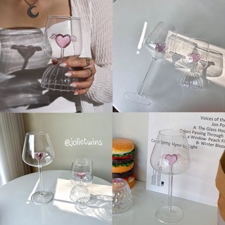 ส่งจาก🍑 แก้วไวน์ หัวใจ Cupid แก้วดีไซน์น่ารัก Wine glass แก้วออกแบบพิเศษ แก้วน้ำ พร็อบถ่ายรูป คาเฟ่ แต่งห้อง