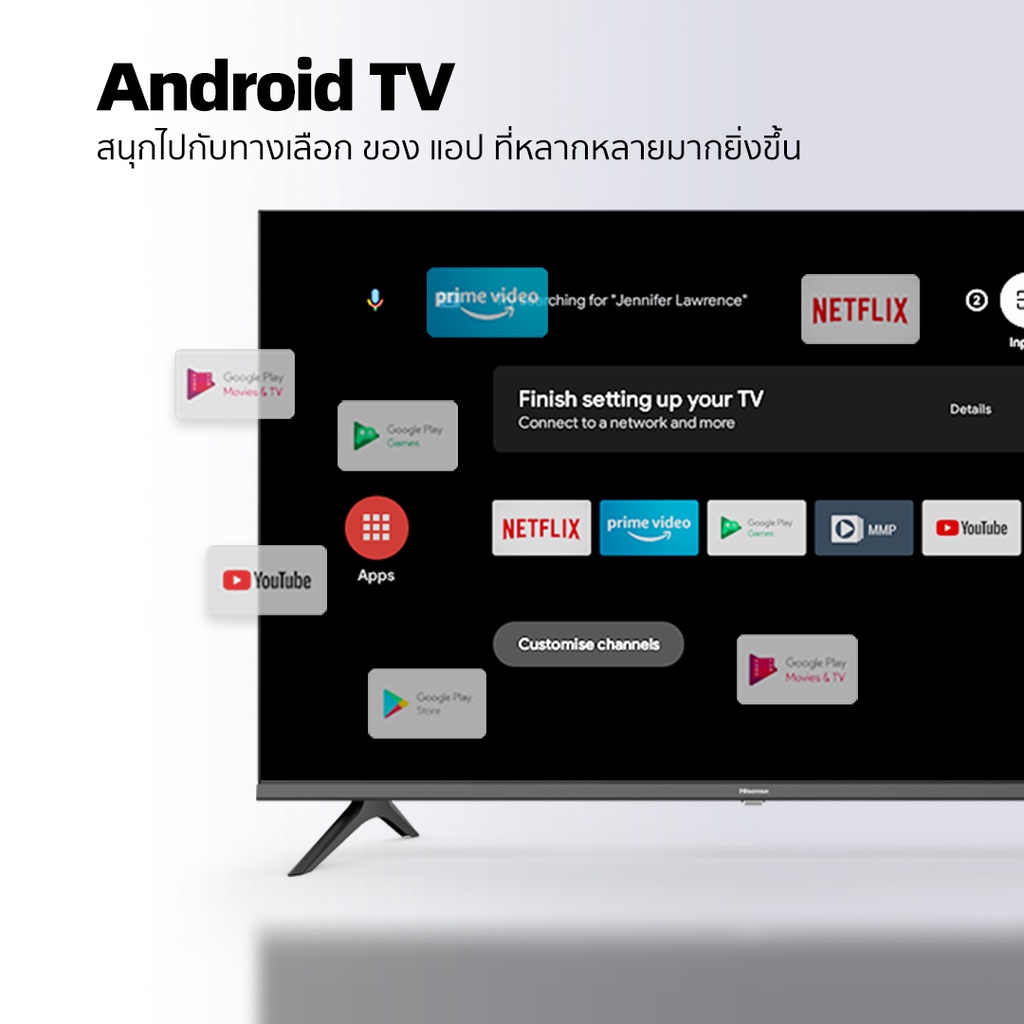 ภาพประกอบคำอธิบาย Hisense TV ทีวี 32 นิ้ว HD Android TV รุ่น 32E5G Smart TV Netflix Youtube Google Assistant DVB-T2 / USB2.0 / HDMI /AV /Digital Audio