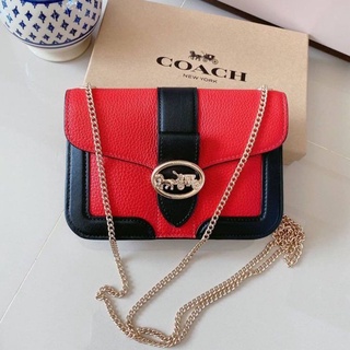 🎀 (สด-ผ่อน) กระเป๋าสะพาย 7 นิ้ว สี BRIGHT POPPY COACH C6440 GEORGIE CROSSBODY IN COLORBLOCK