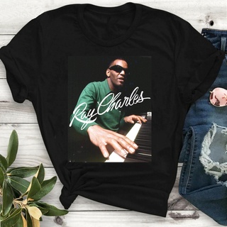 เสื้อยืดวงดนตรีเสื้อยืด พิมพ์ลาย Ray Charles playing Piano Signature Top Unsiex สร้างสรรค์ สําหรับวันขอบคุณพระเจ้าall si