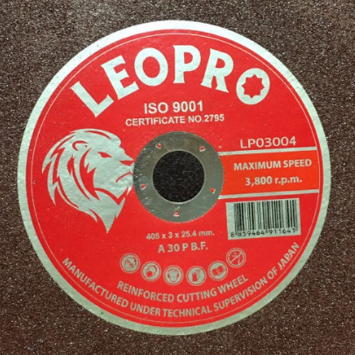 leopro-lp03004-แผ่นตัดเหล็กสีแดง-16-405x3x25-4mm-x1f-a30p-25แผ่น-ลัง