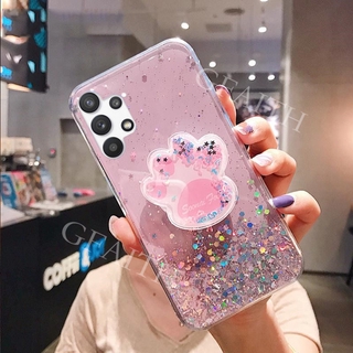 เคสโทรศัพท์ Samsung Galaxy A32 5G 4G 2021 New Casing Phone Case Transparent Bling Softcase With Cat Claw Bracket Stand Holder Back Cover