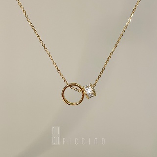 Ficcino สร้อยคอชุบทอง 18k จี้อุโมงค์ ประดับเพทาย เครื่องประดับแฟชั่นสตรี