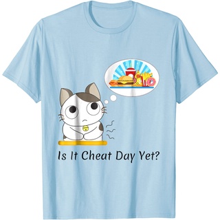 เสื้อยืดผ้าฝ้ายพรีเมี่ยม Is It Cheat Day Yet? เสื้อยืดผ้าฝ้าย พิมพ์ลายแมว แฟชั่น Unisex &amp;amp; เสื้อยืด พิมพ์ลาย EYMT เลื